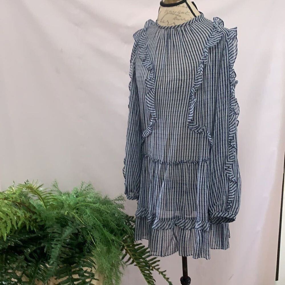 BCBGMAXARAZIA RUFFLE SHEER DRESS SIZE L